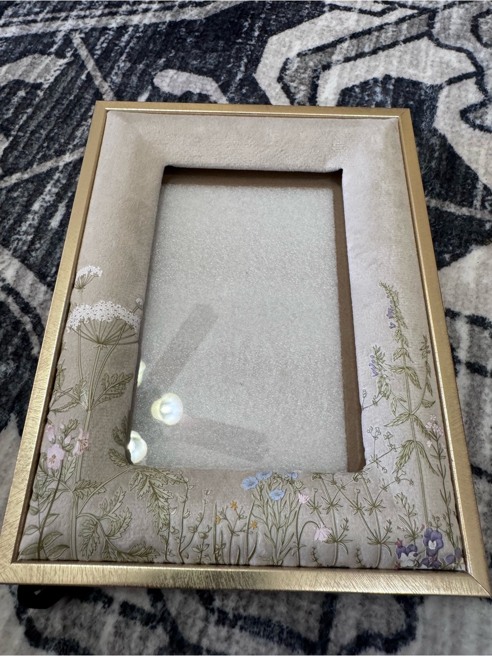 Botanical Embroidered Velvet Picture Frame in Taupe with Gold Trim Cottagecore